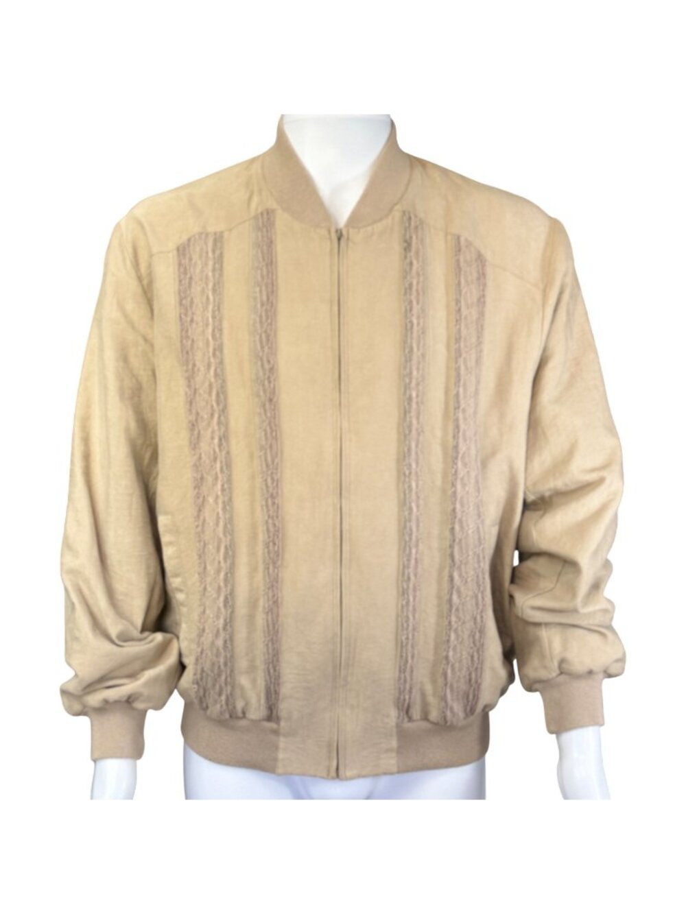 St. Croix Mens Faux Suede Bomber Jacket Tan Large Retro 80s Lightweight Vintage